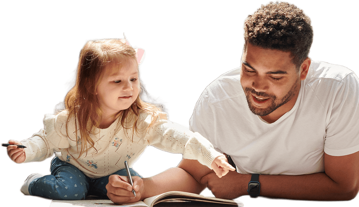 Young man and girl reading together, promoting family and community values.